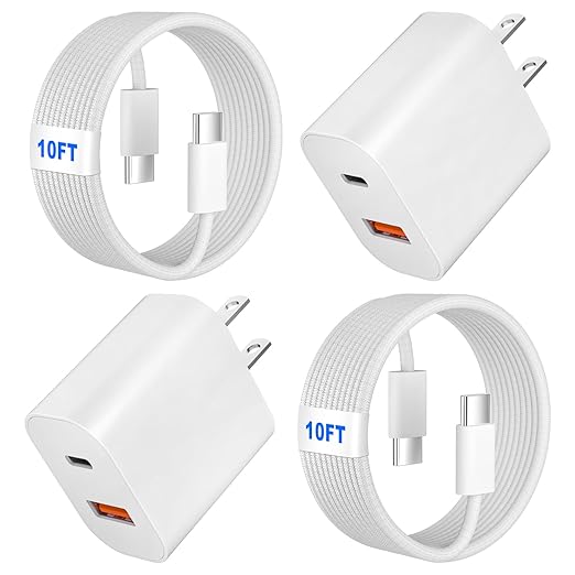 Dual Port USB A/C Charger for iPhone 17 16 Pro 10FT Woven USB C Fast Cable,2Pack Type C Charger Block USB C Nylon Braided Cable Cord for iPhone 17/17 ProMax/17 Air,16/16 ProMax/16e,15 Pro Max/15 Plus