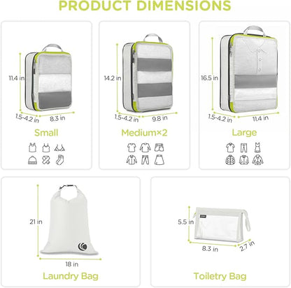 Cipway Compression Packing Cubes, See Through Mesh Luggage Organizer Bags, Travel Essentials for Carry on Suitcase with Laundry Bag and Clear Toiletries Bag（6 Pcs,White）