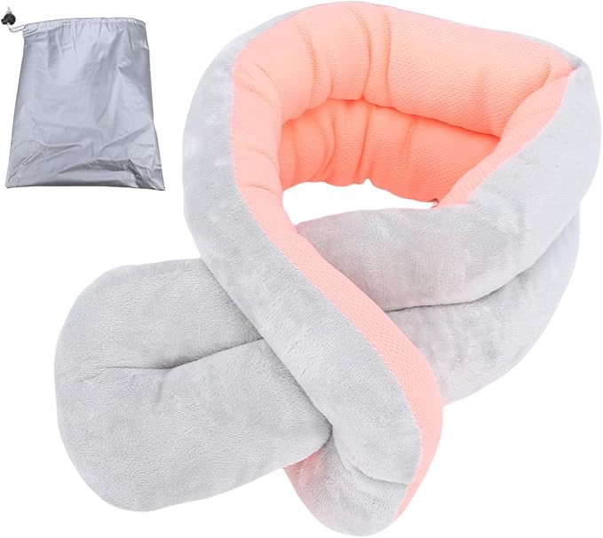 Aramox Twist Memory Foam Travel Pillow, Ergonomic Airplane Headrest Travel Neck Pillow for Traveling Suitable for Airplanes, Offices and Cars (Pink Grey)
