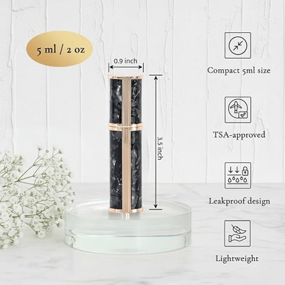 Ms Lovely Pearlescent Travel Perfume Atomizer Bottle – 5ml Refillable Mini Spray for Purse, TSA Approved Portable Fragrance Dispenser (Black with Gold)