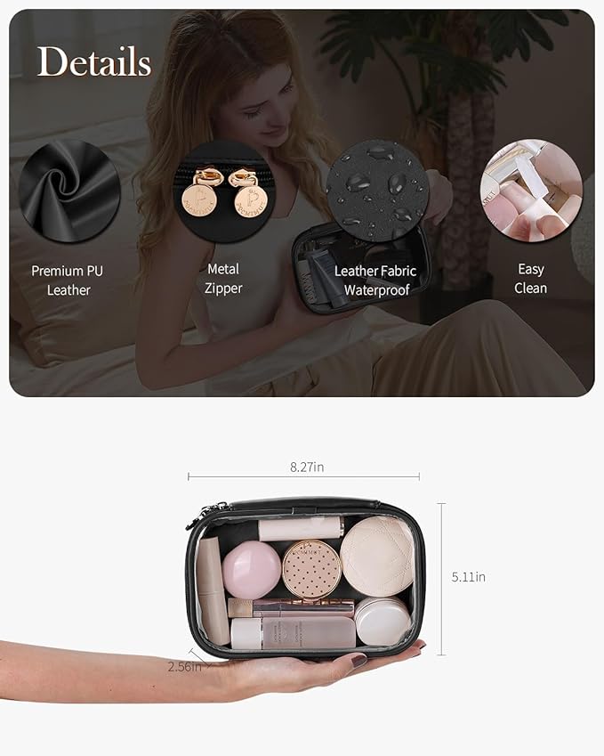 Pocmimut Mini Makeup Bag with Small Cosmetic Bag Travel Essentials Organizers,TSA Approved Toiletry Bag Makeup Pouch Clear Cosmetic Bags for Women Men,Black