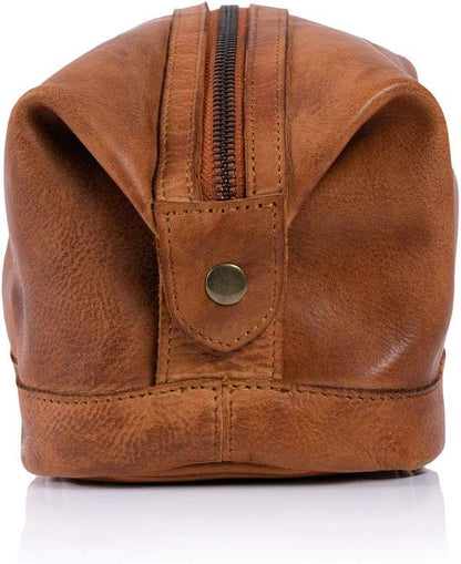 KomalC Premium Unisex Vintage Vanity Dopp Kit - Travel Toiletry Bag Shaving for Men and Women (Light Tan)