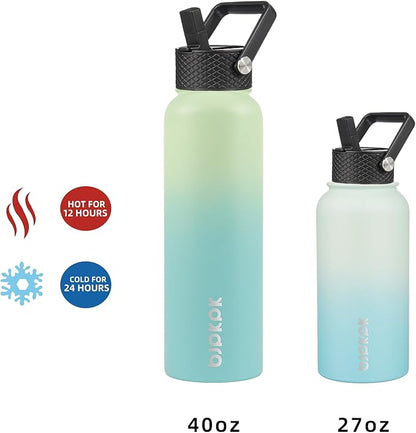 BJPKPK Insulated Water Bottles with Straw Lid, 27oz Stainless Steel Water Bottle with 3 Lids, Leak Proof BPA Free Metal Thermo, Mugs, Tumblers, Keep Cold Hot - Mint