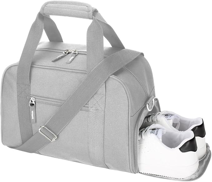 SeaRock 14 inch Small Gym Bag for Women & Men - Mini Duffle Bag for Travel, Sports, Workout, Weekender & Overnight with Shoe Compartment Gray