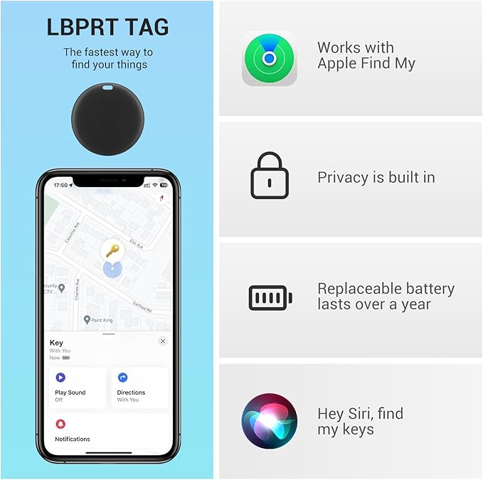 [Apple MFi Certified] LBPRT Air Tracker Tag 4 Pack, Smart Bluetooth Item Finder Work with Apple Find My (iOS Only, Android not Supported), Key Locator for Luggage Suitcase, Wallet. Replaceable Battery