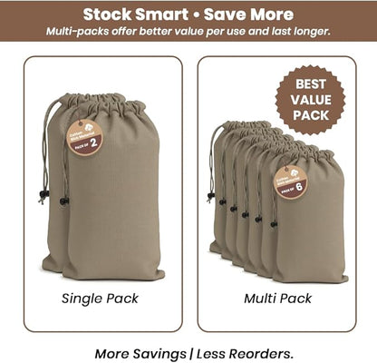 LFH Cotton Rich Shoe Storage Bags with Drawstring, Dustproof Breathable Reusable Organizer, Perfect For Travel, Dorm, Hotel, College, Gym, Easy to Carry Machine Washable 12"x17" (Pack of 4) - Chambray