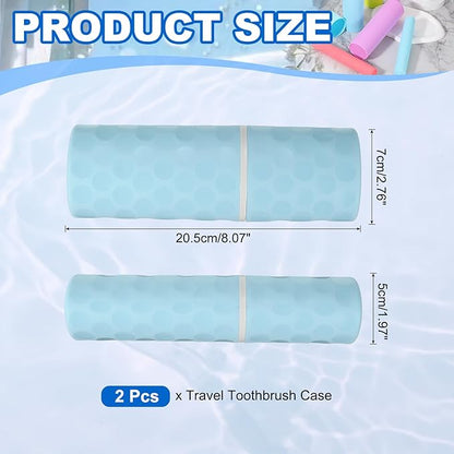 uxcell 2Pcs Travel Toothbrush Case, 8.1x2.8x2 Portable Travel Toothbrush Holder with Dot, Plastic Toothpaste Container for Bathroom, Gym, Business Trip, Camping, Sky Blue