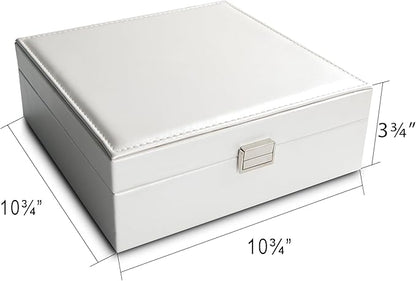 Frebeauty Earring Organizer Classic Jewelry Box 50 Slots Double Layer Jewelry Storage Case with 6 Necklace Hook and Bracelet Pocket(Pearl White)