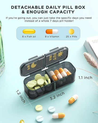 Pill Organizer 2 Times A Day, 7 Day Am Pm Pill Box - Acedada Weekly Pill Organizer Twice A Day, Portable Removable Daily Medicine Container Dispenser Case for Vitamin Fish Oil Supplement, Black Grey