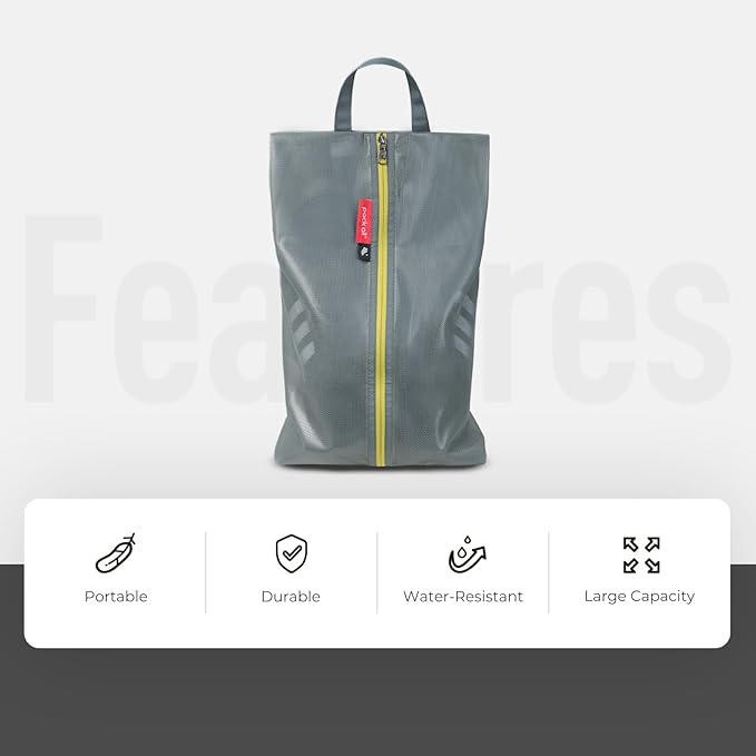 pack all Plus-Sized Shoe Bag for Travel, Water-Resistant Shoe Pouch for Gym, Odor-Resistant Soccer Cleats Bag for Sport (Grey, 2-Pack)