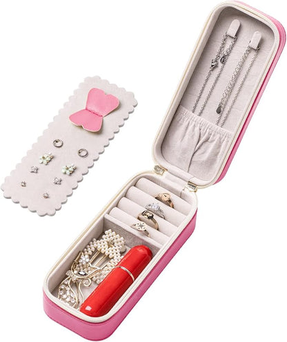 BONNY DODO Small Travel Jewelry Organizers Box for women with PU Leather Portable Mini Jewelry Case with compartments for Necklace Rings Earrings,Luxury Giftable boxes. (Pink, S)