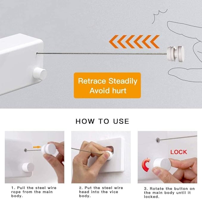 JOOM Retractable Clothesline Indoor Double Clothes Lines retracting | Heavy Duty for Drying Laundry line Outdoor|Wall Mounted Stainless Steel 13.8Feet Two line (Blue Grey)