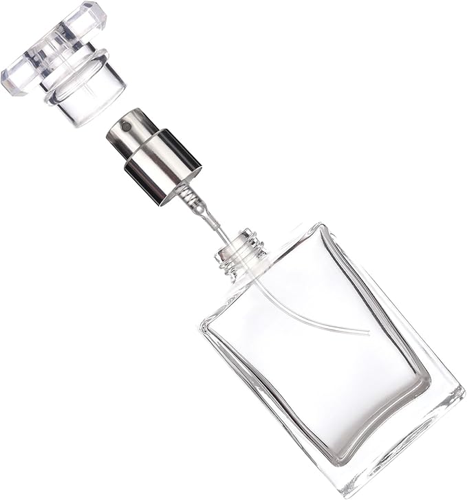 Liquid Perfume Bottles Empty Glass 30ml Portable Square Atomizer Bottle Transparent Refillable for Eau De Toilette - 8 Pack (Clear and Black)