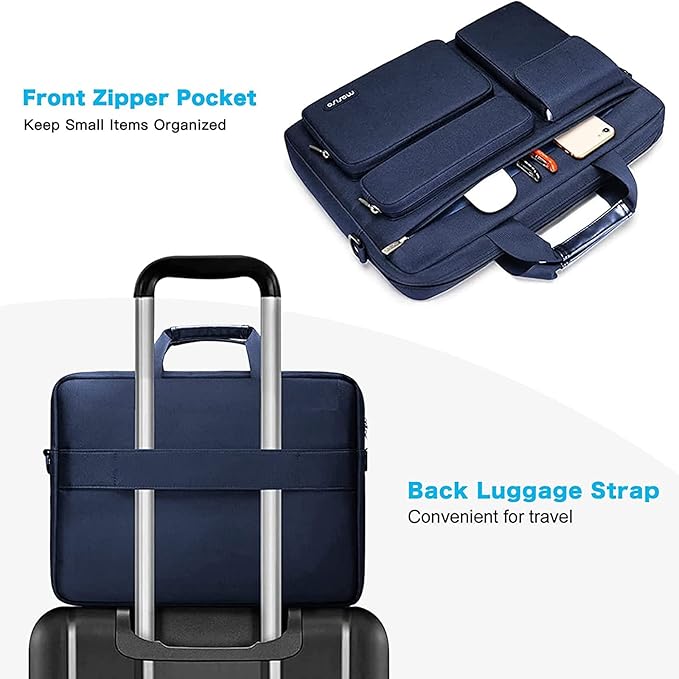 MOSISO Laptop Shoulder Bag 15.6 inch, 15-15.6 inch Computer Bag Compatible with MacBook Pro 16 inch, HP, Dell, Lenovo, Notebook with 2 Raised&1 Flapover&1 Horizontal Pocket&Handle&Belt, Navy Blue