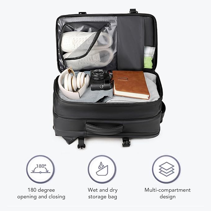 Vacuum Seal Travel Backpack 36-55L, Expandable Air Compression Vacuum System, Carry On with Lock Fits 17.3" Laptop, Water Resistant, Dry and Wet Separation