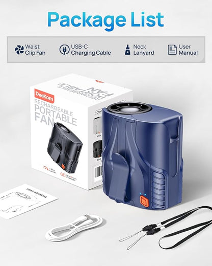 2025 Portable Personal Waist Fan& Neck Fan, 14000RPM Brushless Motor, 40H Runtime Rechargeable, 6-Speed Quiet Operation, Clip-On Personal Body Cooling for Camping/Worksites/Outdoor