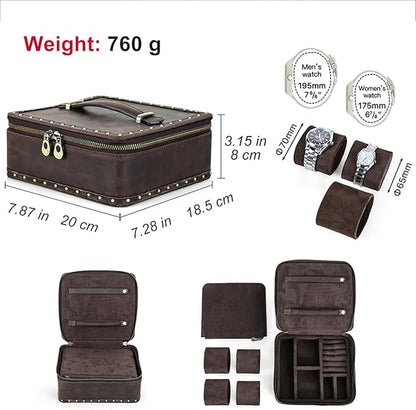 CONTACTS Full Grain Leather Jewelry Box for Men Travel Jewelry Organizer Watch Case Vintage Jewelry Storage Case for Cufflinks Ring Sunglasses Holder by Handmade