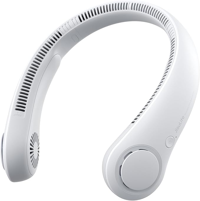 JISULIFE Portable Neck Fan, Hands-Free Bladeless, 5 Speeds, 4000 mAh Battery Operated Wearable Personal Fan, Twistable, Rechargeable, Gift for Women Men-Grey