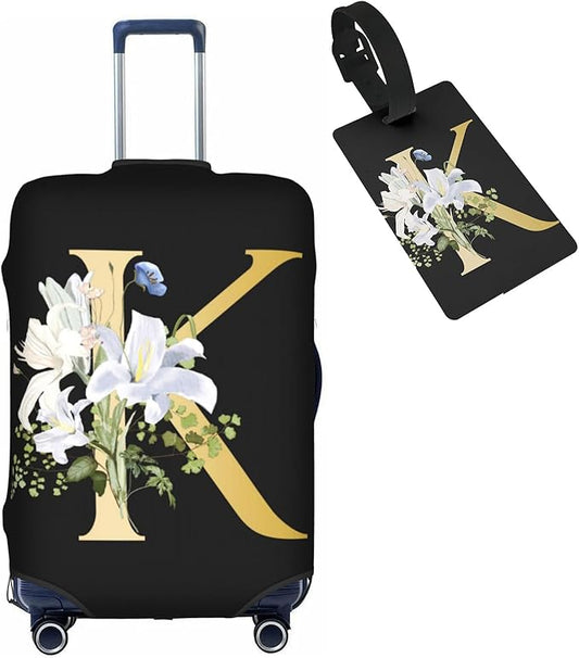 Decorative K Suitcase Protectors Elastic Washable Luggage Covers With Concealed Zippers For 18-32 Inch Luggage (Size L: Fits 25-28 Inch)
