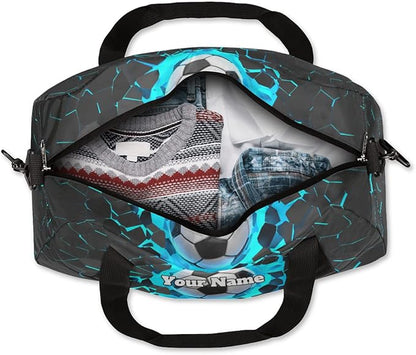 Custom Your Name 3D Light Wall Football Soccer Personalized Text Gym Duffle Bag for Kids,Sports Bag for Teens Boys & Girls Small Waterproof Overnight Weekender Carry School Practice Travel Bag