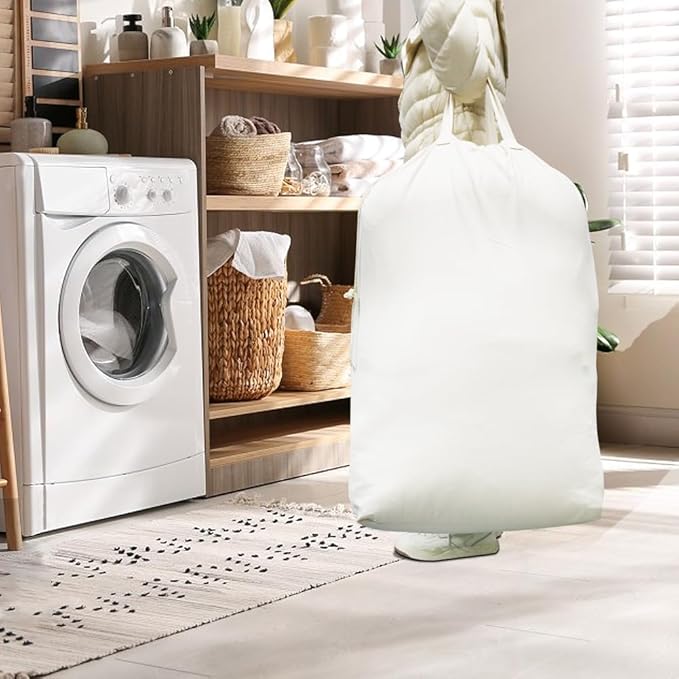 2 Pcs Canvas Laundry Bags with Carrying Handles & Drawstring Closure, Machine-washable Laundry Basket Hamper Liner Replacement Bags