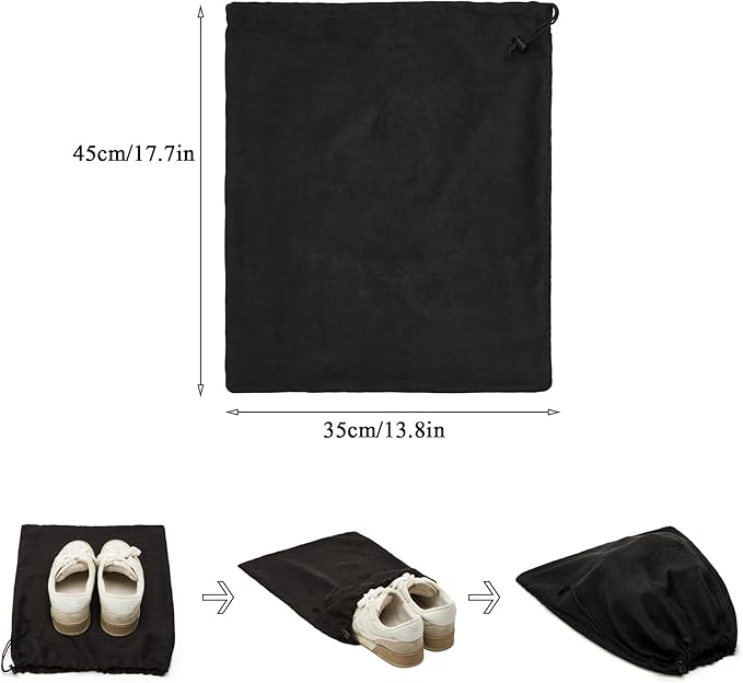 LAKE OF FIRE 4-Piece Travel Shoe Bags for Packing, 17.7" x 13.8" Dustproof Shoe Bags - Flannel Shoe Pouch with Drawstring Closure,Washable & Reusable(Black)