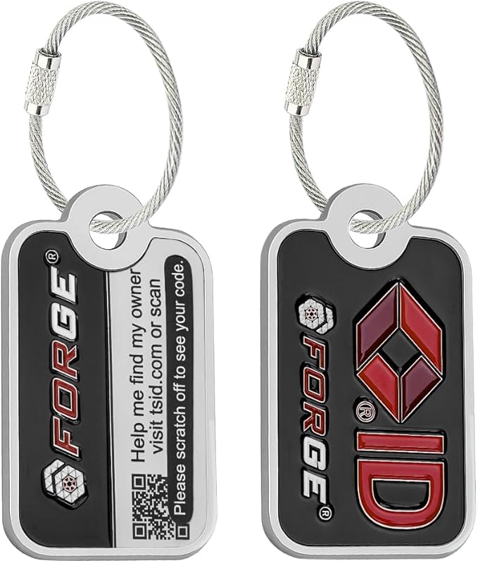 Forge Smart Lost and Found Luggage Tags, Global Luggage Tracking Tag, WorldTracer Compatible, Travel Sentry Powered Baggage ID System for Luggage, Bags, Suitcases, and More (Black 2 PK)