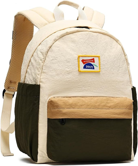 willikiva Kids Backpack for School Boys Girls Teens Toddler Backpack Waterproof Kindergarten Preschool Elementary Bookbag Children Travel Bag(Off White Deep Green,Small)