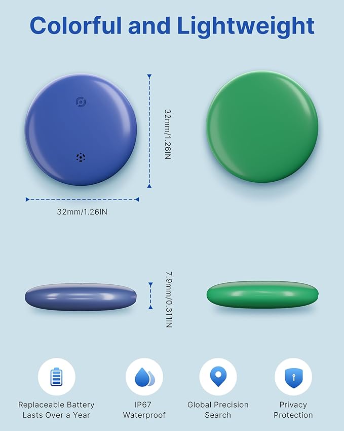 Air Tags Tracker 4 Pack:Bluetooth Item Finder Works with Apple Find My, iOS Only – Key Finder, Pet Tracker, Luggage Locator, Wallet & Backpack Tag – Replaceable Battery (Coastal Mix Pack)