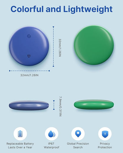 Air Tags Tracker 4 Pack:Bluetooth Item Finder Works with Apple Find My, iOS Only – Key Finder, Pet Tracker, Luggage Locator, Wallet & Backpack Tag – Replaceable Battery (Coastal Mix Pack)