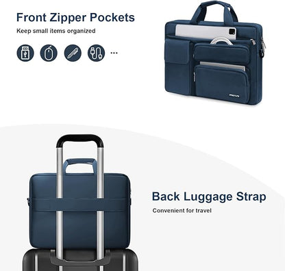 MOSISO Laptop Shoulder Bag 15.6 inch, 15-15.6 inch Computer Bag Compatible with MacBook Pro 16 inch, HP, Dell, Lenovo, Notebook with 2 Raised&1 Flapover&1 Horizontal Pocket&Handle&Belt, Haze Blue
