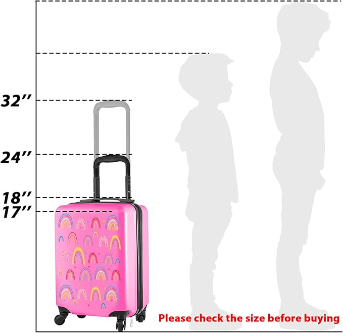 Sanwuta 4 Pcs Kids Luggage Set Backpack Travel Rolling Suitcase U-shape Pillow Christmas Children Gift for Girls Boys(17 Inch,Rainbow Style,Pink)