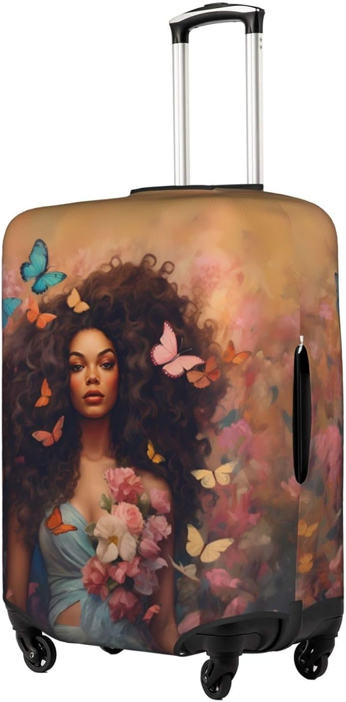 Suitcase Cover - TSA Approved, Anti-Scratch, Washable - Medium, African American Woman, Black
