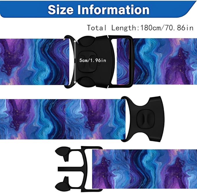 2PC,Galaxy Pattern Luggage Strap 1.97 x 70.84 inch Blue Purple Abstract Design Adjustable Suitcase Belt Durable Nylon Baggage Identifier for Cosmic Travel Style