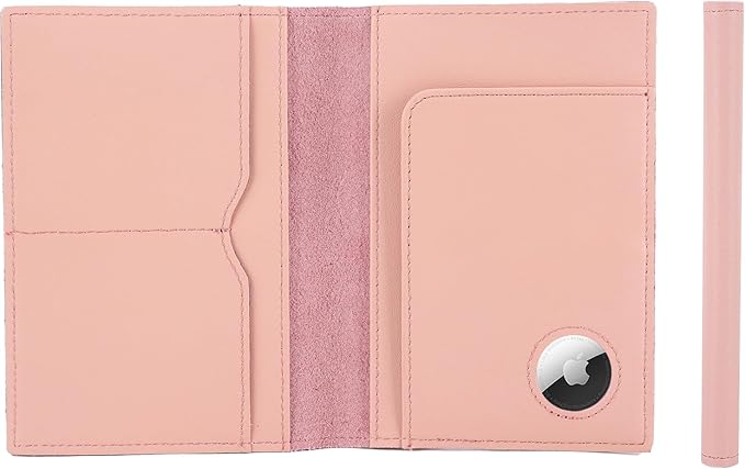 STAR VISTA Albatross Leather Travel Passport Holder, Minimalist Design, Calfskin Leather Case for Women and Men - Slim Passport Wallet, Bifold, RFID Blocking, with AirTag Holder, Pale Pink