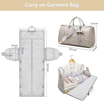 Garment Bags for Travel, Convertible Suit Travel Bag for Women, Stylish Carry On Garment Bag with Toiletry Pocket, Shoulder Strap & Shoes Compartment, 2 in 1 Foldable PU Leather Duffle Bag, Multicolor