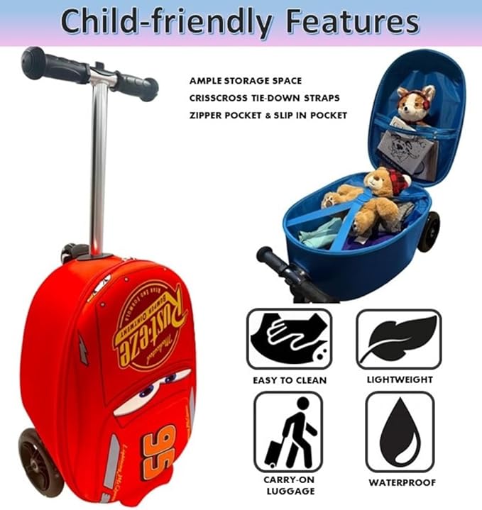 Fast Forward Kid’s Licensed 18" Ride-On Suitcase Scooter - Lightweight Carry-On Foldable Scooter Luggage