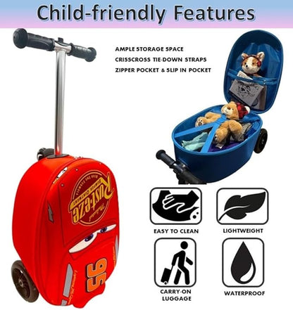 Fast Forward Kid’s Licensed 18" Ride-On Suitcase Scooter - Lightweight Carry-On Foldable Scooter Luggage