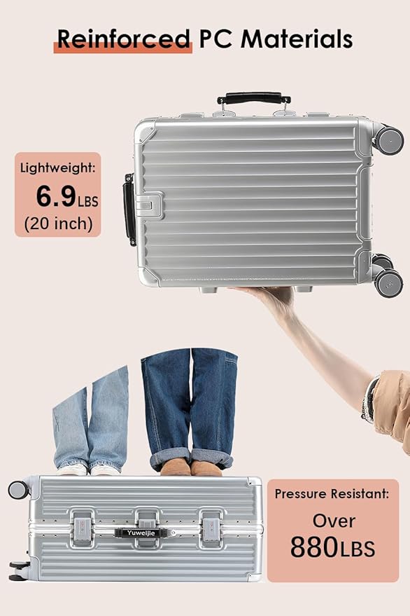 24 Inch Hardside Checked Luggage with Leather Handle, PC Zipperless Suitcase with Spinner Wheels and TSA Locks, Lightweight Checked Luggage for Travel, Silver