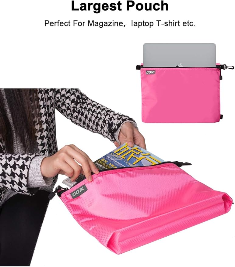 GOX 3 Pack Travel Toiletry Bag for Men Carry On Packing Organizer Zipper Pouch Portable Cosmetic Pouch Accessory Document Electronics (Pink)
