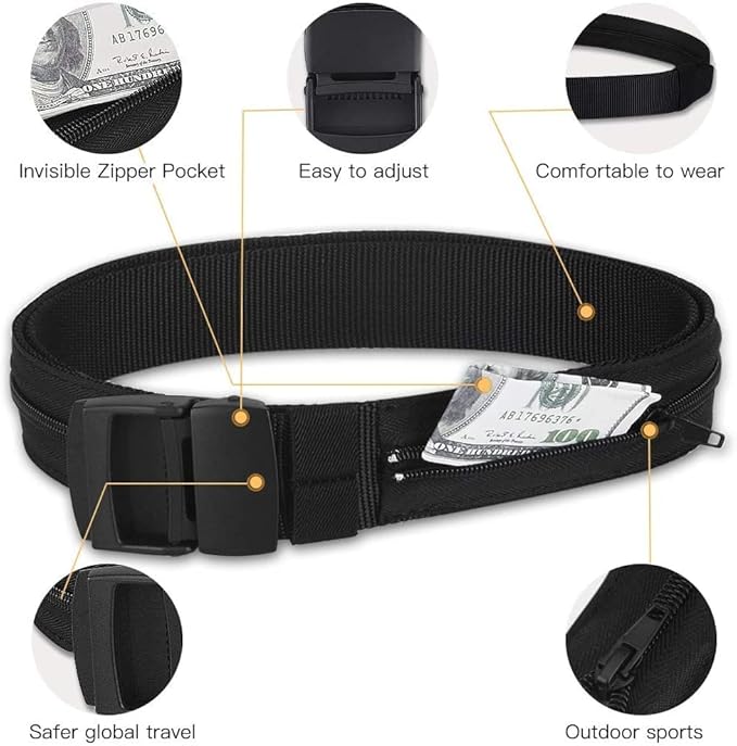 AGPTEK Travel Money Belt, Hidden Money Pouch, Anti-Theft Security Waist Wallet, Secret Compartment Money Hideaway for Business Trip Jogging Outdoor Working, Gift for Fathers Dad Men Boyfriend, Black