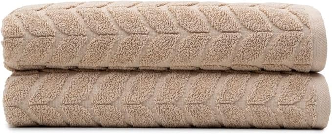 BAGNO MILANO Turkish Bath Towels, Soft Plush Jacquard Luxury Bath Towels, Quick Dry Towel Set (Latte, 2 pcs Bath Towel Set)