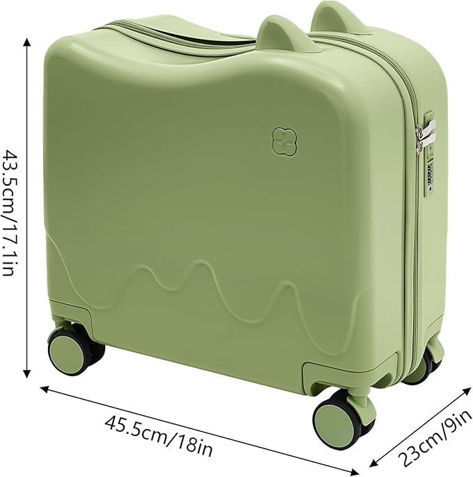 18" Kids Luggage Suitcase for Girls & Boys, Kids Carry On Luggage with Wheels Children’s Suitcase w/Lock (Green)