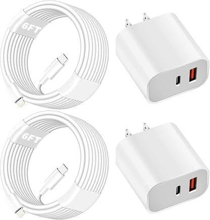 Fast Charger for iPhone,Dual Port A/C Apple iPhone Charger Fast Charging Block,2Pack Quick Double A/C iPhones Wall Chargers Adapter,6FT USB C to Lightning Cable for iPhone14 ProMax/13/12/11/XS/XR/iPad