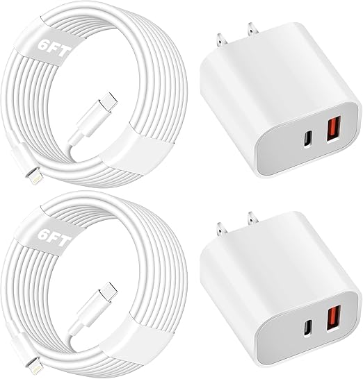 Fast Charger for iPhone,Dual Port A/C Apple iPhone Charger Fast Charging Block,2Pack Quick Double A/C iPhones Wall Chargers Adapter,6FT USB C to Lightning Cable for iPhone14 ProMax/13/12/11/XS/XR/iPad