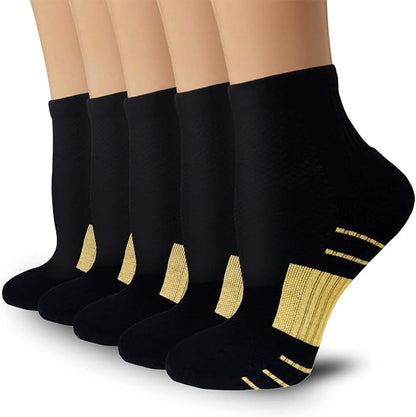 5 Pairs Copper Compression Socks for Women & Men - Ankle Plantar Fasciitis Arch Support Running Socks for Athletic