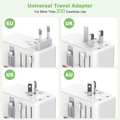 Universal Travel Adapter,35W 4 USB Port(3C/1A) International Power Adapter,European Travel Plug Adapter Retractable Type-C Cable+USB C 6FT Cable,Worldwide Plug Charger for EU UK USA AUS(Type C/G/A/I)
