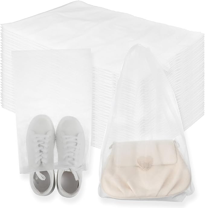 200 Pcs Travel Shoe Bag, Non-Woven Dust Bags for Handbags, Purses, Clear Drawstring Bags, Portable Breathable Shoe Storage Bag, 15 x 12.6 Inch