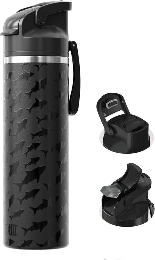 OISIZ Insulated Water Bottle 24 oz with 2 in 1 Spout and Straw Lid,One Click Safety Lock,100% Leakproof,Keep Cold 24H,Vacuum Stainless Steel Water Bottle for School,Travel and Sports,Dishwasher Safe