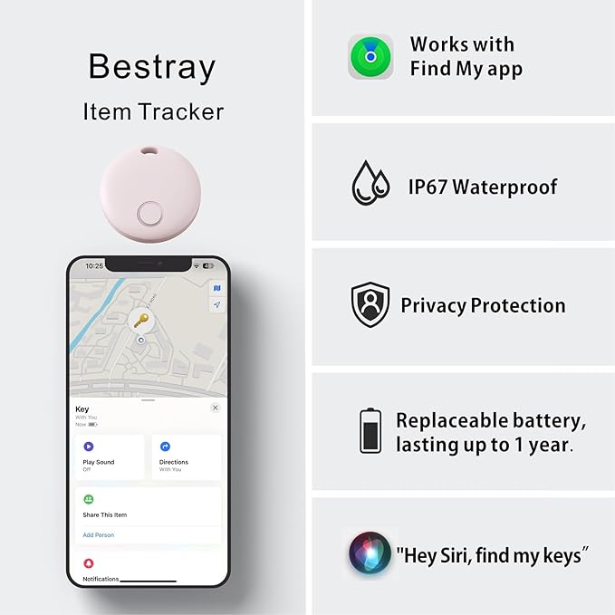 Air Tracker 2 Pack, Smart Bluetooth Tracker Works with Apple Find My (iOS Only), Item Finder Trakcer Tag Locator for Luggage, Backpack, IP67 Waterproof